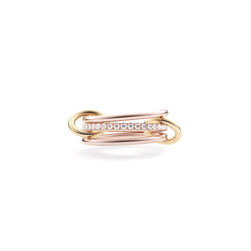 18K yellow gold, 18k rose gold, and pave white diamond band Sonny Gold Ring by Spinelli Kilcollin Tiny Gods