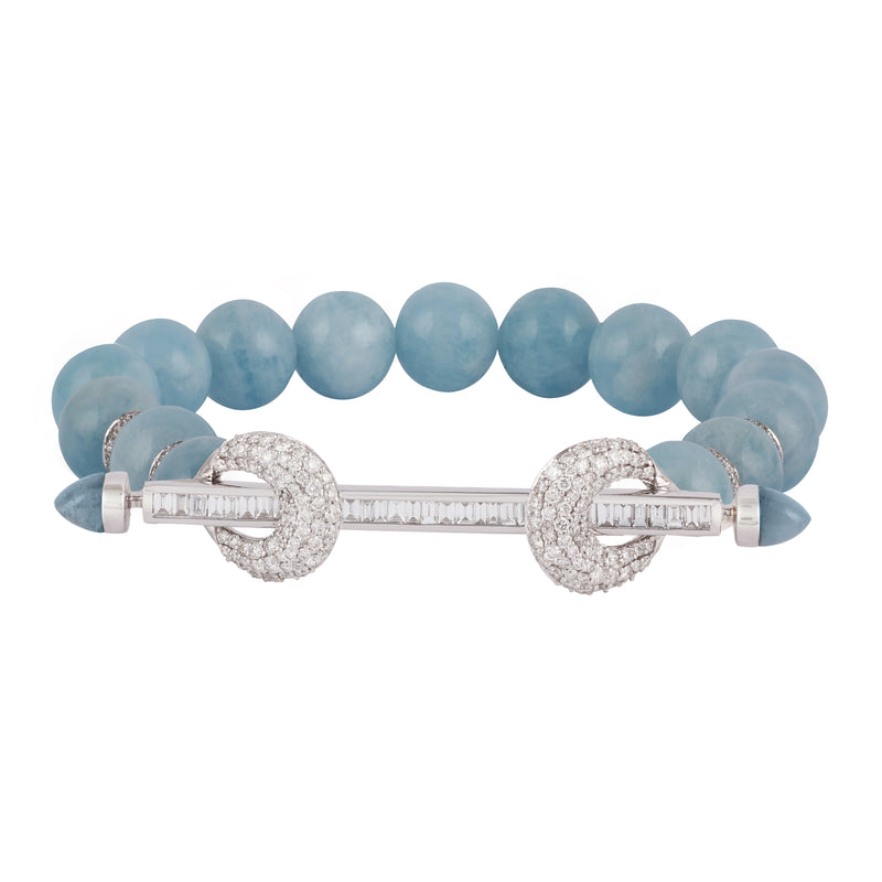 Aquamarine and Diamond Chakra Bracelet by Ananya gemstone beads stretch expandable at Tiny Gods