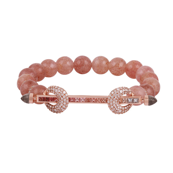 Strawberry Beryl & Peach Tourmaline Chakra Bracelet 18K rose gold stretch expandable bead bracelet by Ananya at Tiny Gos