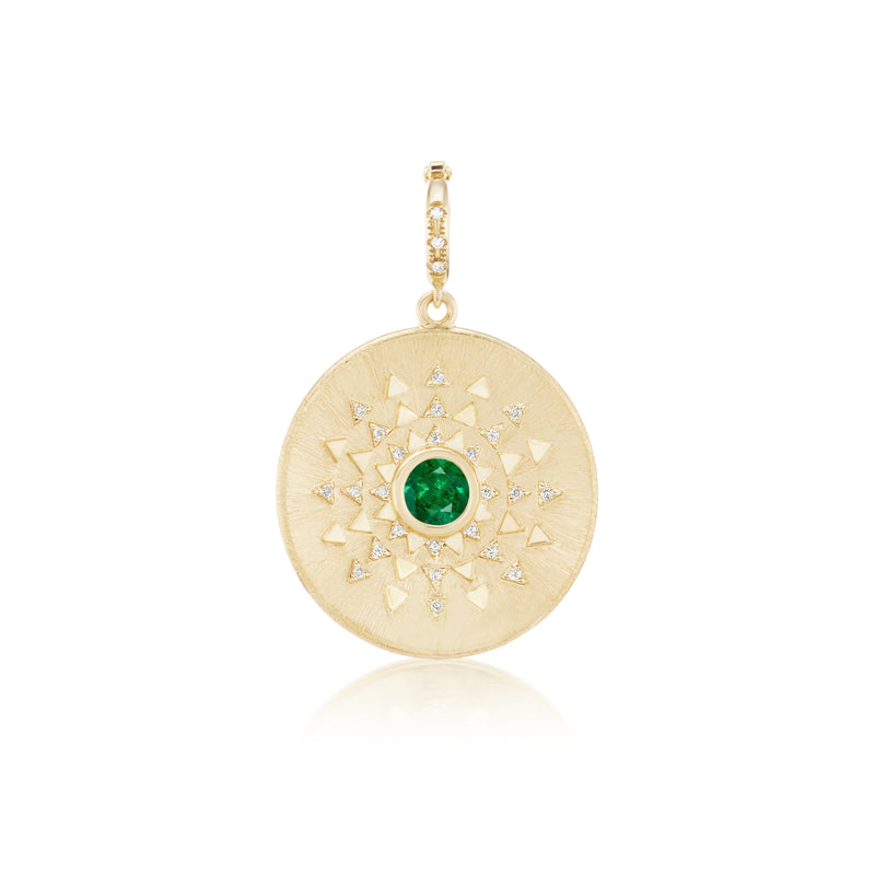 18K yellow gold Emerald Major Sun Sign Medallion by Harwell Godfrey pendant with diamond bale May zodiac jewelry Tiny gods