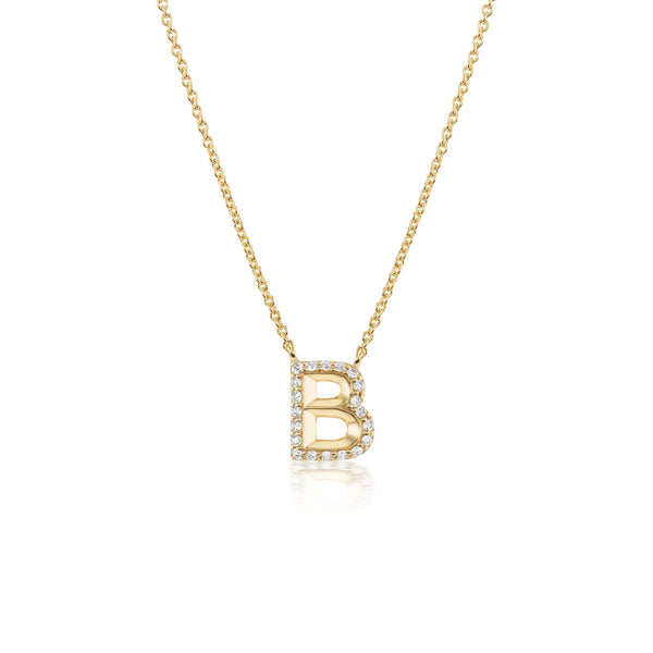 18k 16" knife edge initial pendant "b" necklace with diamonds by Harwell Godfrey Tiny Gods