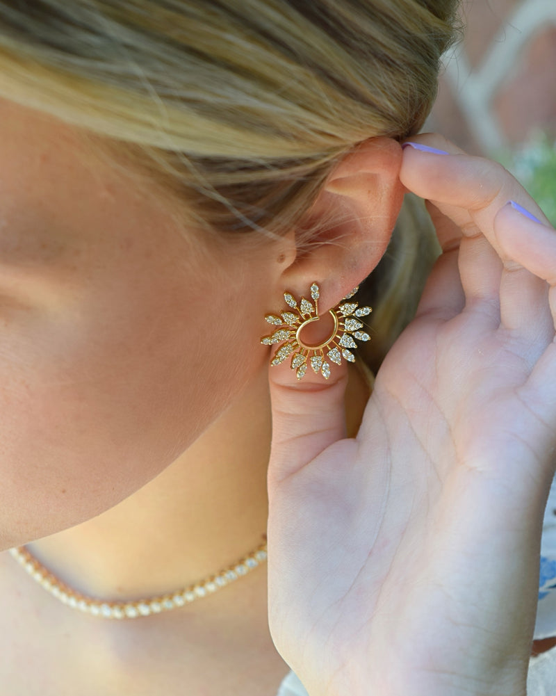 18k yellow gold Natura hoop earrings with diamonds by Graziela