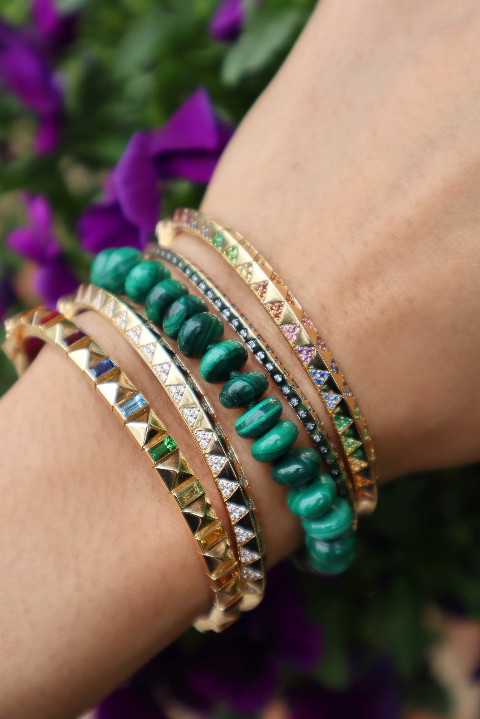 Diamond Knife Edge Bracelet by Harwell Godfrey  on model wrist tiny gods