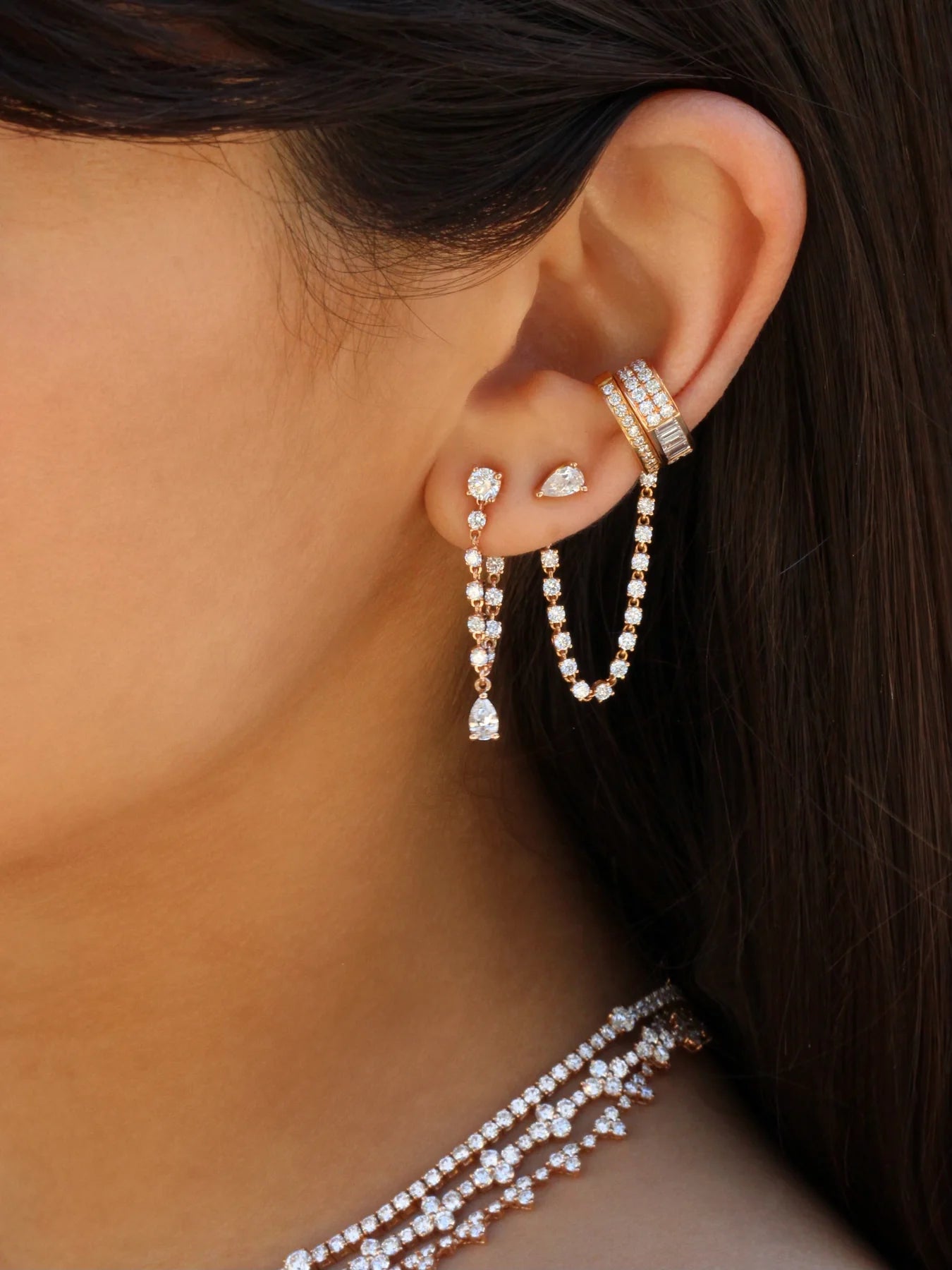18K yellow gold Olivia Diamond Earring drop by Anita Ko at Tiny Gods on model