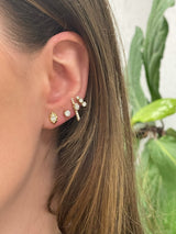 Rae Pave Stud Earrings by Jade Trau diamonds yellow gold on model