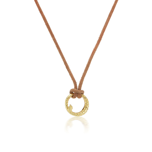 18k yellow gold Leather Cord with Snake Clasp by Jenna Blake 