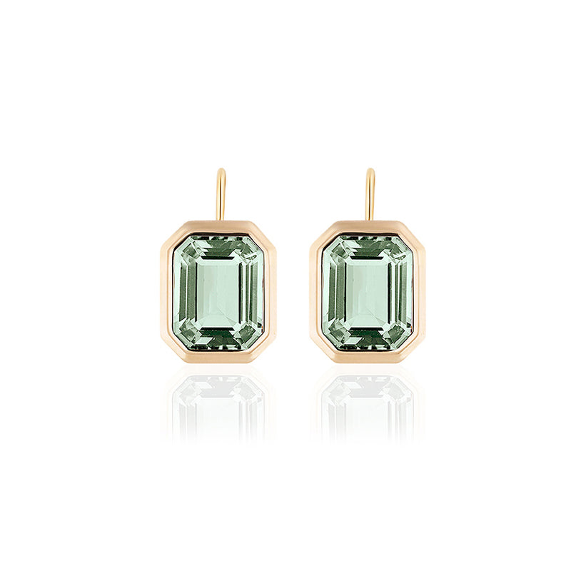 Manhattan Prasiolite Earrings 18K yellow bezel set on wire by Goshwara