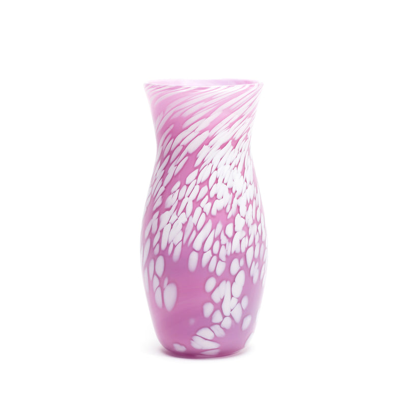 Lilac and white spotted vase, hand blown by Paul Arnhold Glass