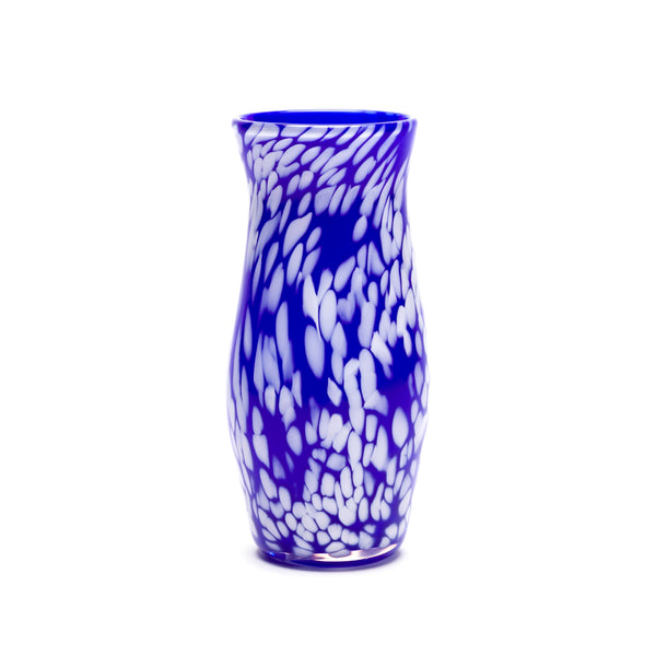 Royal blue and white spotted vase handblown glass by Paul Arnhold Tiny Gods
