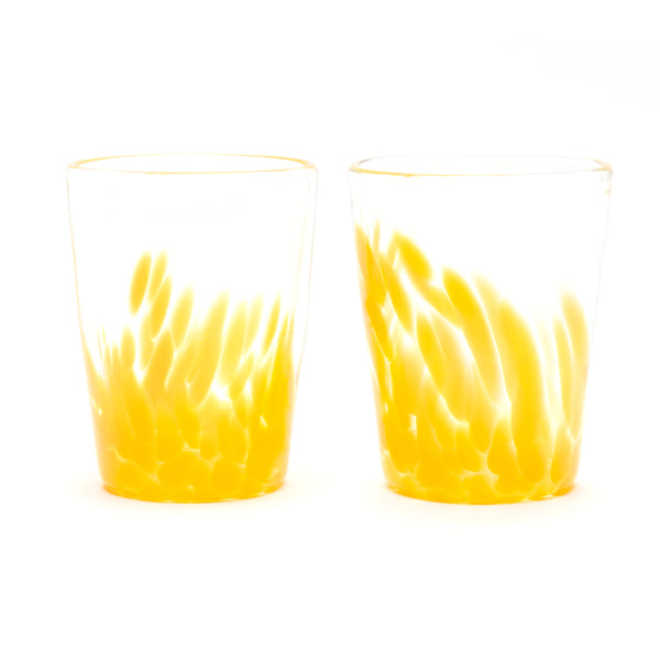 Yellow tumbler glass set hand blown by Paul Arnhold Glass