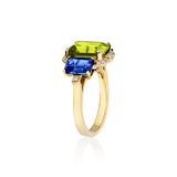18K yellow gold Peridot & Iolite Emerald Cut Ring by Goshwara Tiny Gods