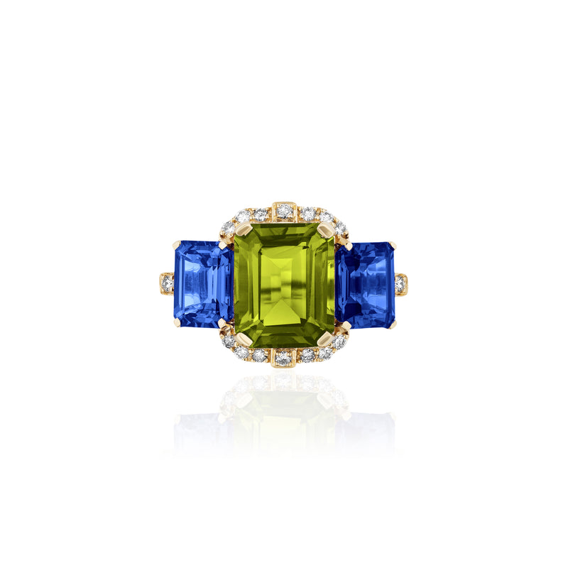 18K yellow gold Peridot & Iolite Emerald Cut Ring by Goshwara Tiny Gods