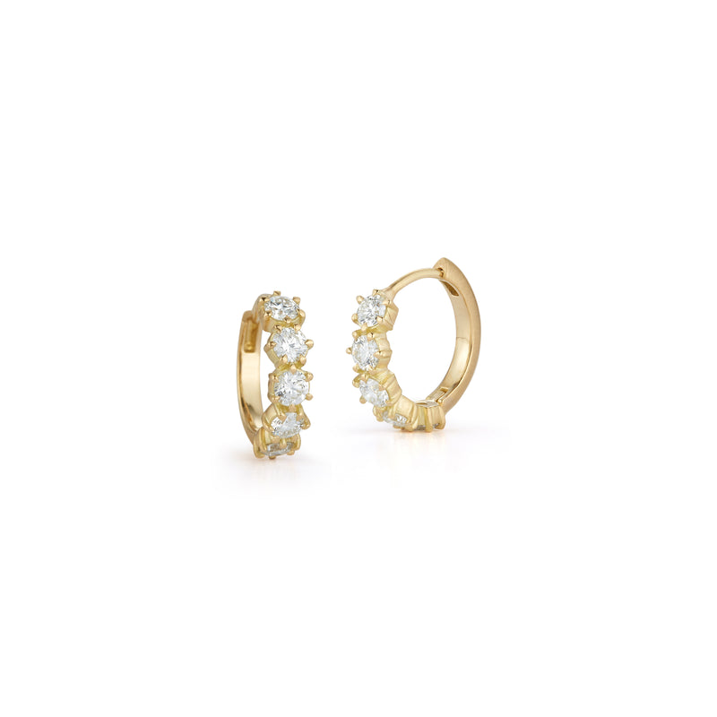 Catherine Mini Huggies by Jade Trau diamonds yellow gold