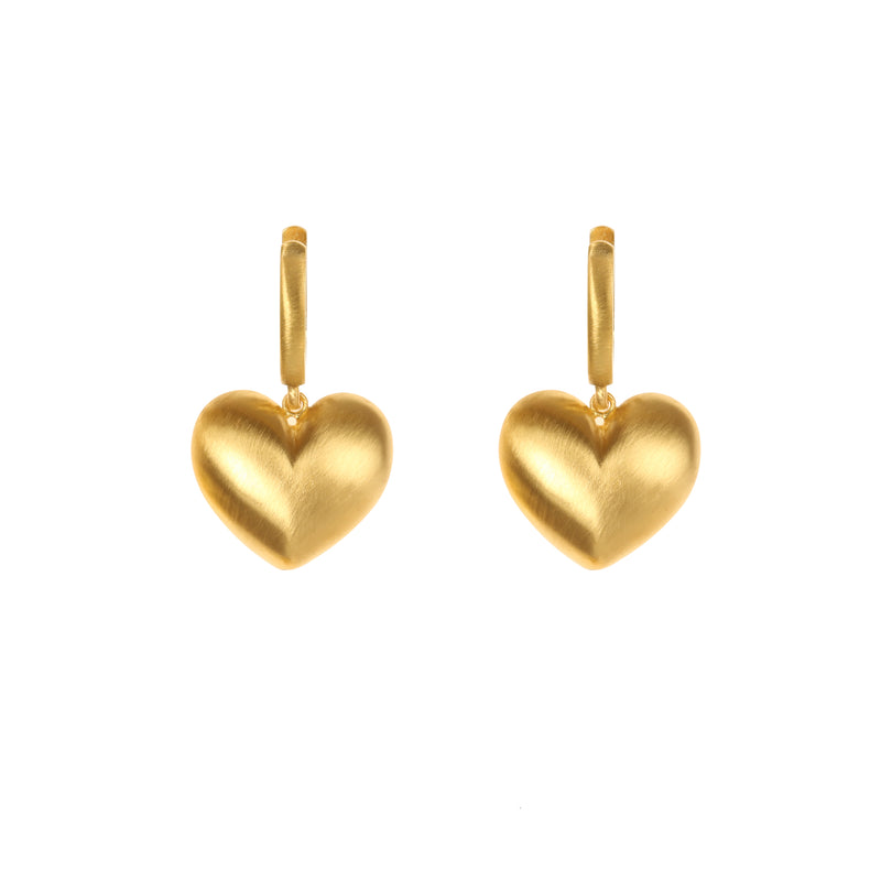 14k yellow gold hollow Puff Heart Charm Earrings by Lauren Rubinski Tiny Gods