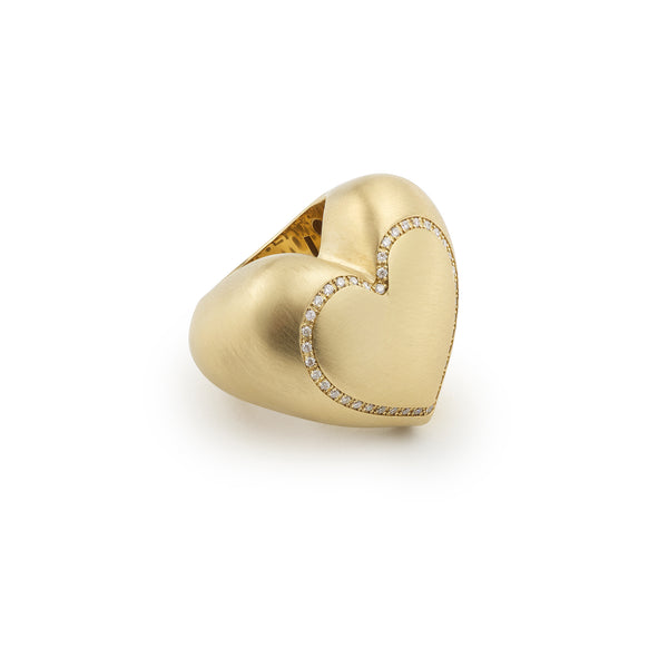 14K yellow gold and white diamond Puffed Heart Ring with Diamond by Lauren Rubinski Tiny Gods