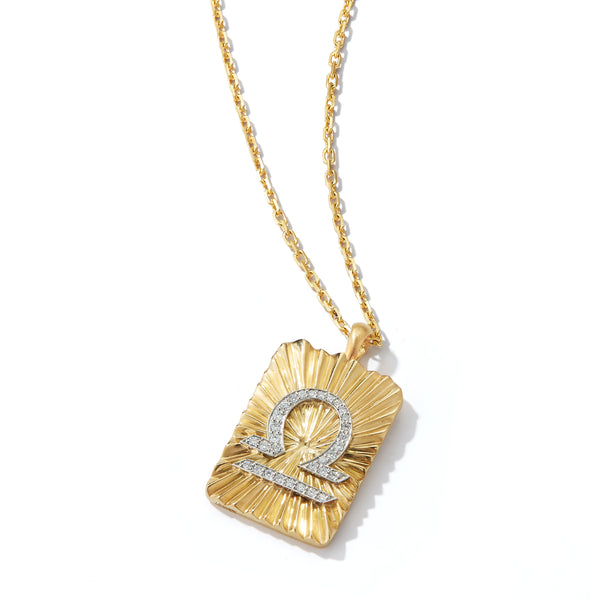 18k textured yellow gold and platinum diamond libra zodiac pendant with chain by David Webb Tiny Gods