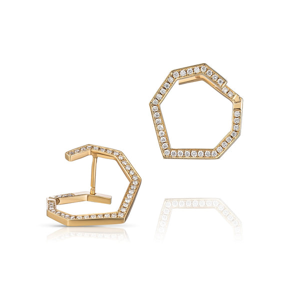Mini stellar hoop earrings in 18k yellow gold with diamonds by Tomasz Donocik