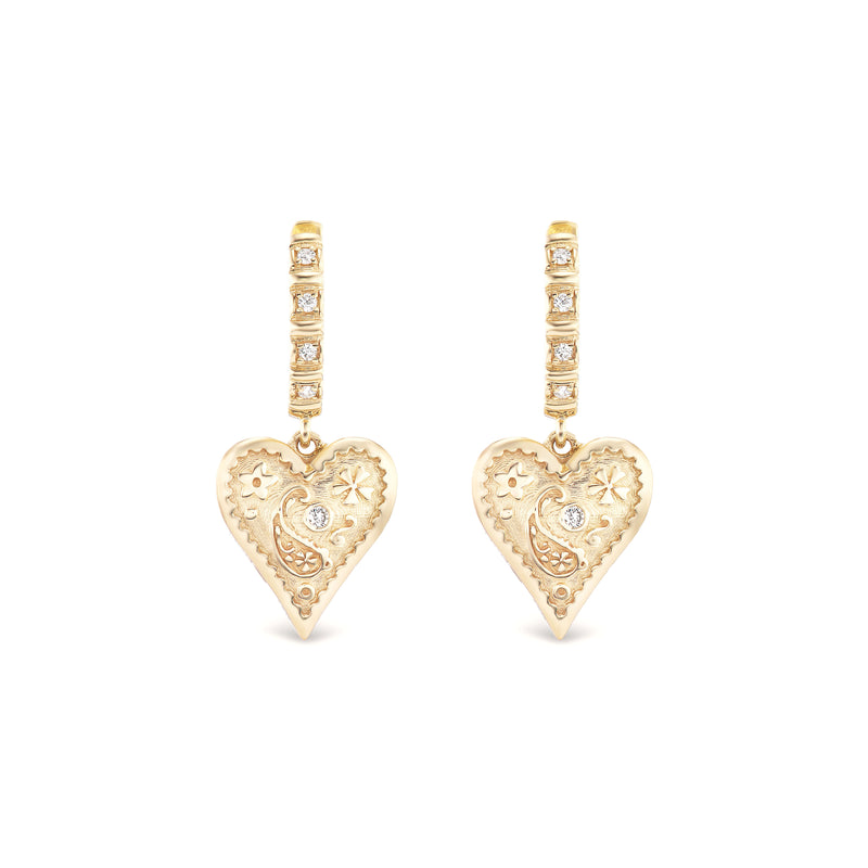 14k yellow gold mini soutwest heart earrings with diamonds by Marlo Laz Tiny Gods