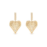 14k yellow gold medium southwestern heart earrings with white diamonds and huggie hoops by Marlo Laz Tiny Gods