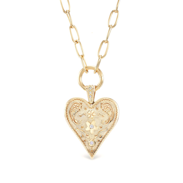 14k yellow gold large southwestern heart charm on a sardinia chain with diamonds by Marlo Laz Tiny Gods