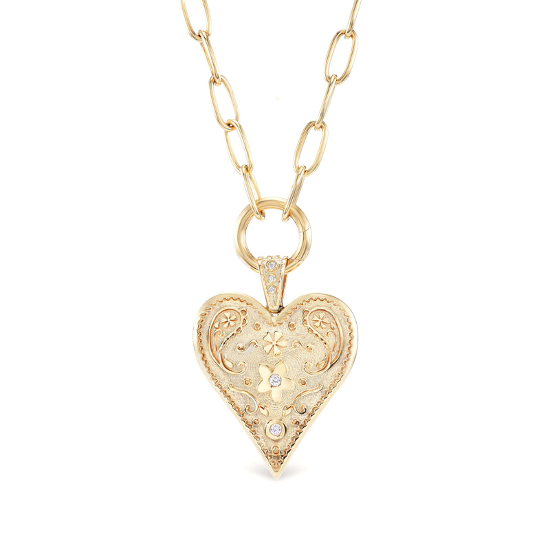 14k yellow gold large southwestern heart charm on a sardinia chain with diamonds by Marlo Laz Tiny Gods