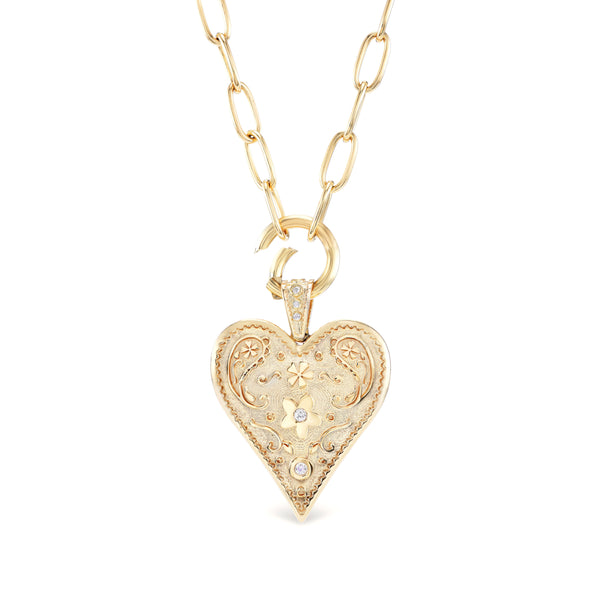 14k yellow gold large southwestern heart charm with diamonds by Marlo Laz Tiny Gods