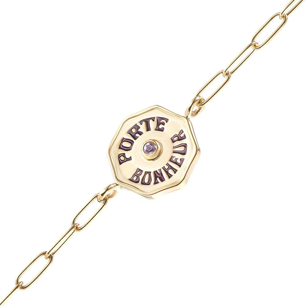 Petite PB Porte Bonheur Good luck charm Bracelet Amethyst by Marlo Laz yellow gold