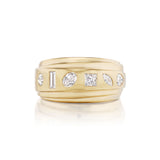 Diamond Monroe Cigar Band by Sorellina 18K yellow gold multi shaped diamond ring