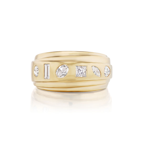 Diamond Monroe Cigar Band by Sorellina 18K yellow gold multi shaped diamond ring