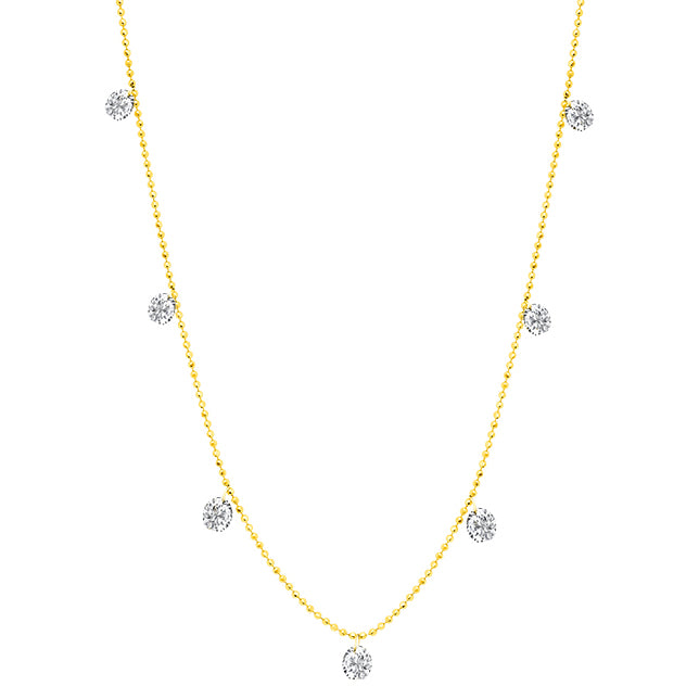 Small Floating Diamond Necklace - Yellow Gold
