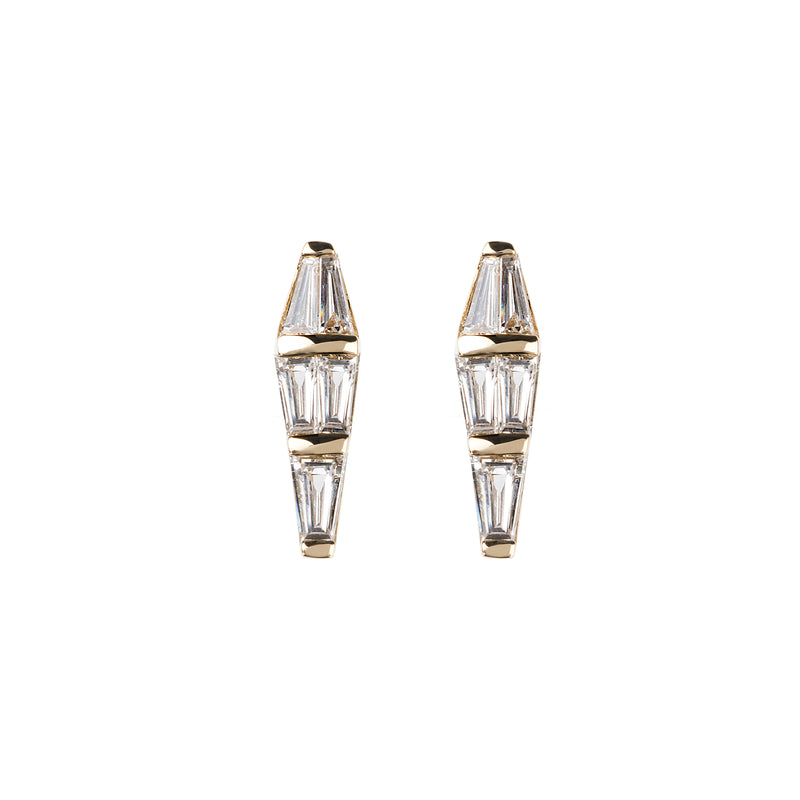 18k yellow gold single stud medium spectrum earrings with tapered white diamonds by Nikos Koulis Tiny Gods