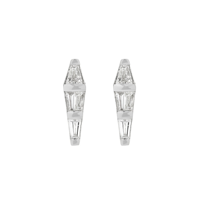 18k white gold small spectrum earring single stud with tapered white diamonds by Nikos Koulis Tiny Gods