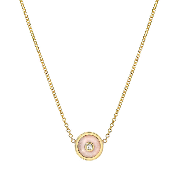 18k yellow gold mini compass pendant with pink opal and diamond by Retrouvai