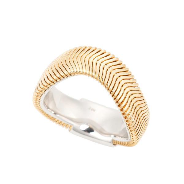 18k yellow and white gold wide feelings band by Nikos Koulis Tiny Gods