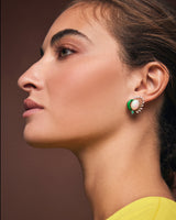 18k yellow and white gold together earrings with diamonds, emeralds and opals by Nikos Koulis Tiny Gods