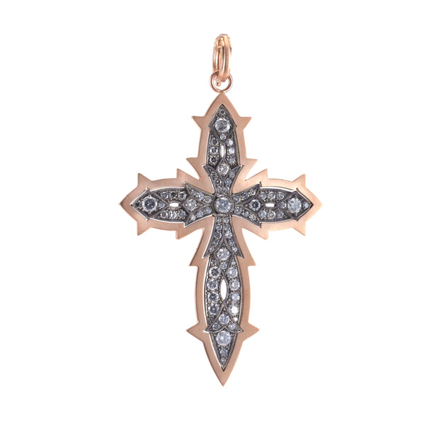 18k rose gold and oxidized silver diamond cross pendant by Sylva & Cie Tiny Gods