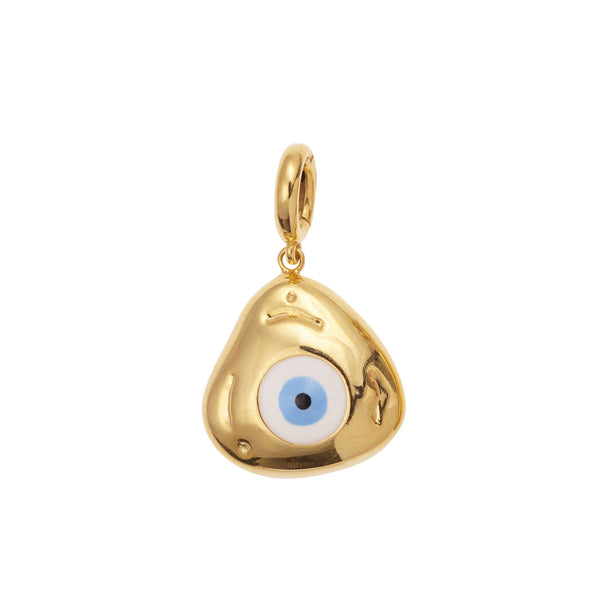 14K yellow gold Evil Eye Disc Pendant puffed charm by Lauren Rubinski Tiny Gods