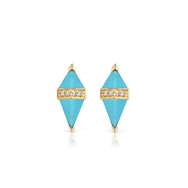 18K Yellow Gold Pietra studs featuring turquoise and diamond by Sorellina