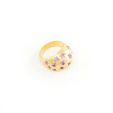 18k yellow gold stardust dome ring with pink sapphires stars by Jenna Blake Tiny Gods