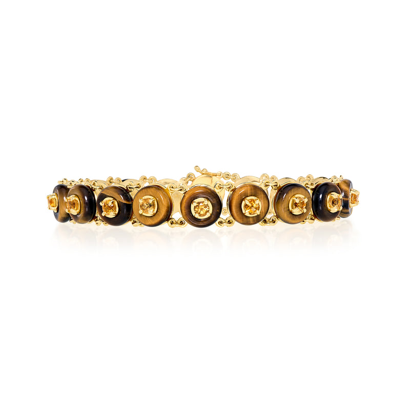 18k yellow gold Mediterraneo Tiger'e eye bracelet with citrine and diamonds by Sauer Tiny Gods