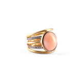 18k yellow gold round cabochon spiral Japanese coral ring with black rhodium by Sylva Cie Tiny Gods