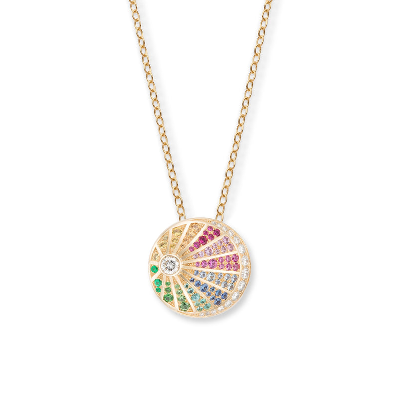 18k yellow gold rainbow medallion necklace with diamonds by Nouvel Heritage Tiny Gods