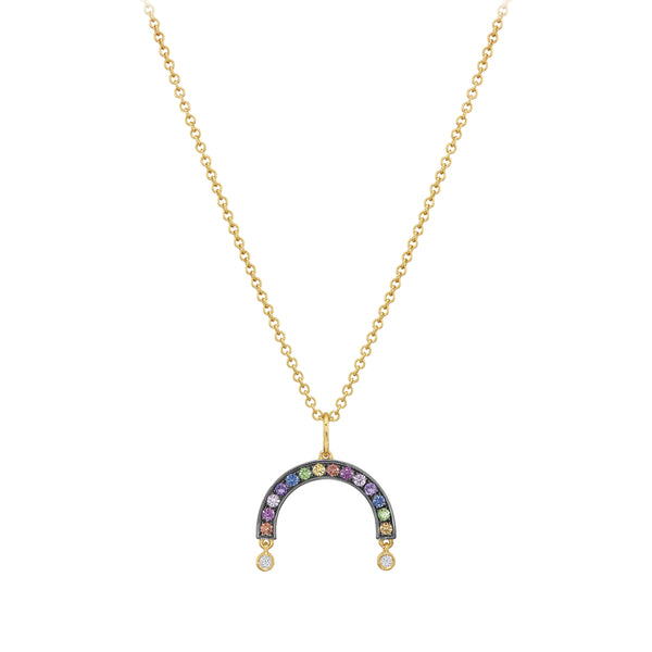 Rainbow Pendant 18K yellow gold and diamond drops with multi color sapphires by Sauer made in Brazil