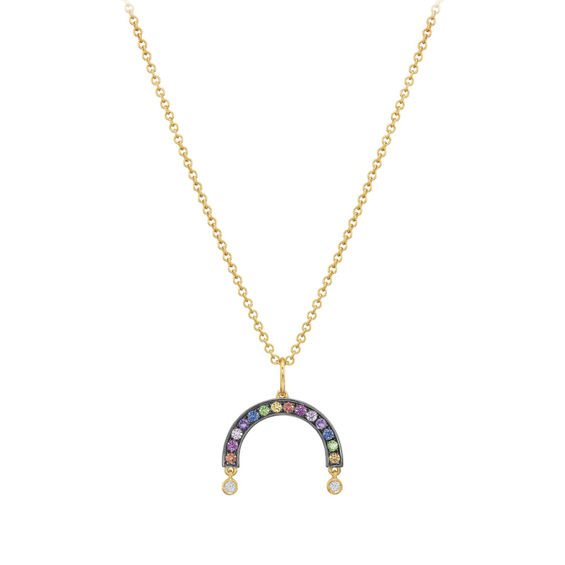 Rainbow Pendant 18K yellow gold and diamond drops with multi color sapphires by Sauer made in Brazil