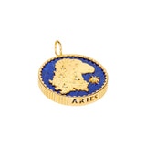 18k yellow gold lapis lazuli pendant with 5 diamonds and Aries engraving by Sauer 
