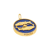 18k yellow gold lapis lazuli pendant with 5 diamonds and Pisces engraving by Sauer 