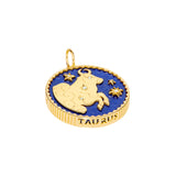 18k yellow gold lapis lazuli pendant with 5 diamonds and Taurus engraving by Sauer 
