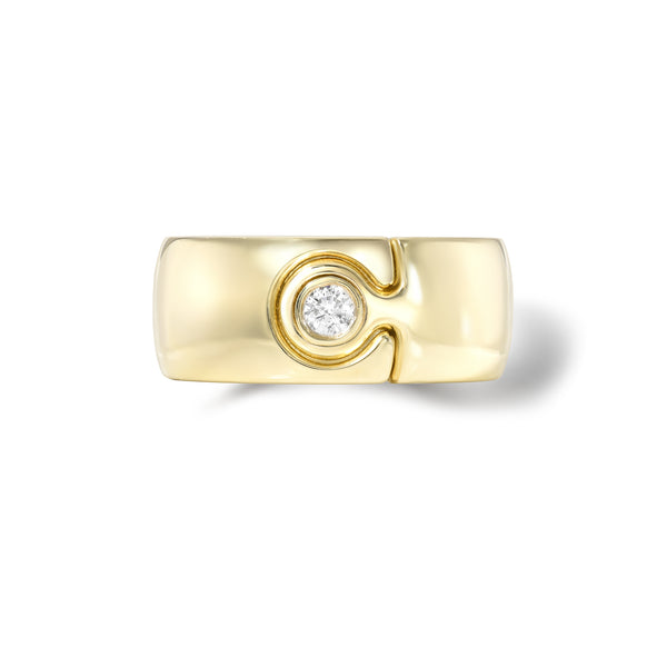 14k yellow gold small impetus puzzle ring with diamond by Retrouvai Tiny Gods