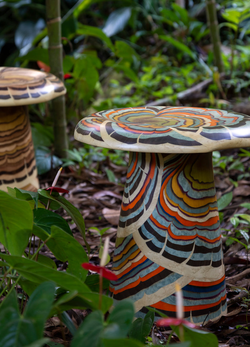 Silvia Furmanovich Home Collection Marquetry Mushroom Stool Rainbow Wooden Seat at Tiny Gods