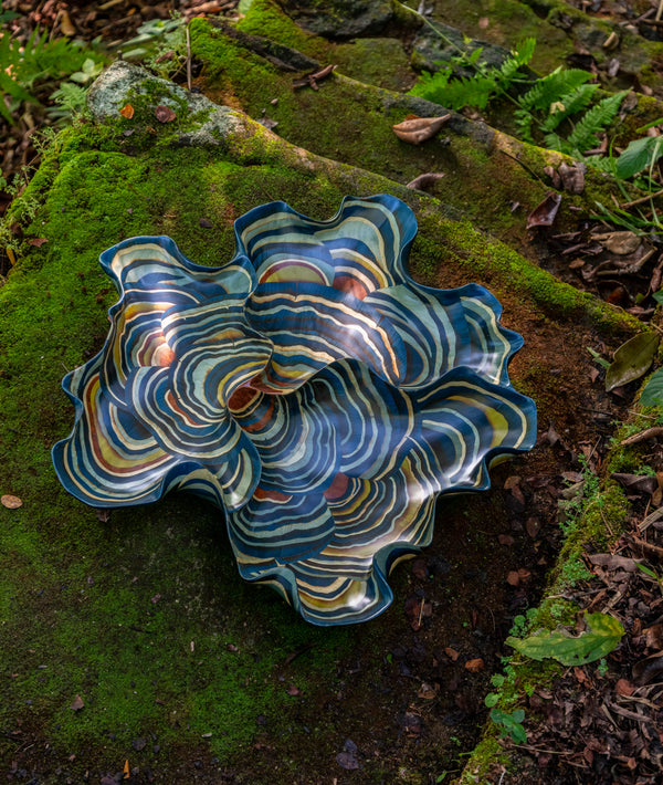 Silvia Furmanovich Home Collection Blue Mushroom Centerpiece Tray Wood Blue Pattern Tiny Gods